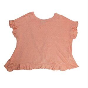 Eri + Ali Top 100% Linen Ruffle Hem Feminine Flowy Vacation Oversized Sz XS